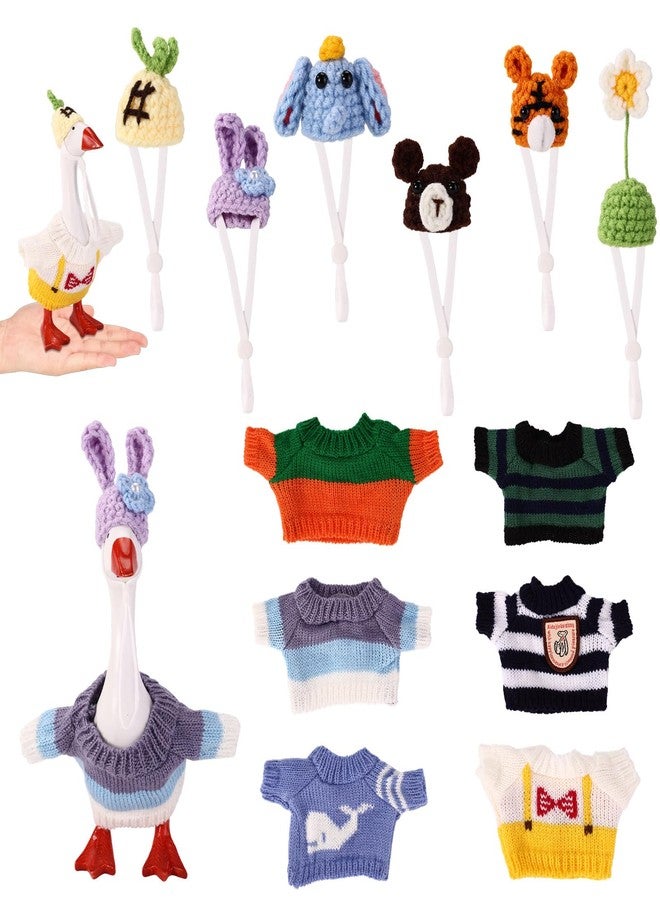 Sinbana 6 Sets Mini Desk Goose Outfits, Cute Knitted Hat & Clothes Colorful Costume & Headwear Accessories for 7 Inch Porch Goose Statue Magnetic Geese Key Holder - Image 1